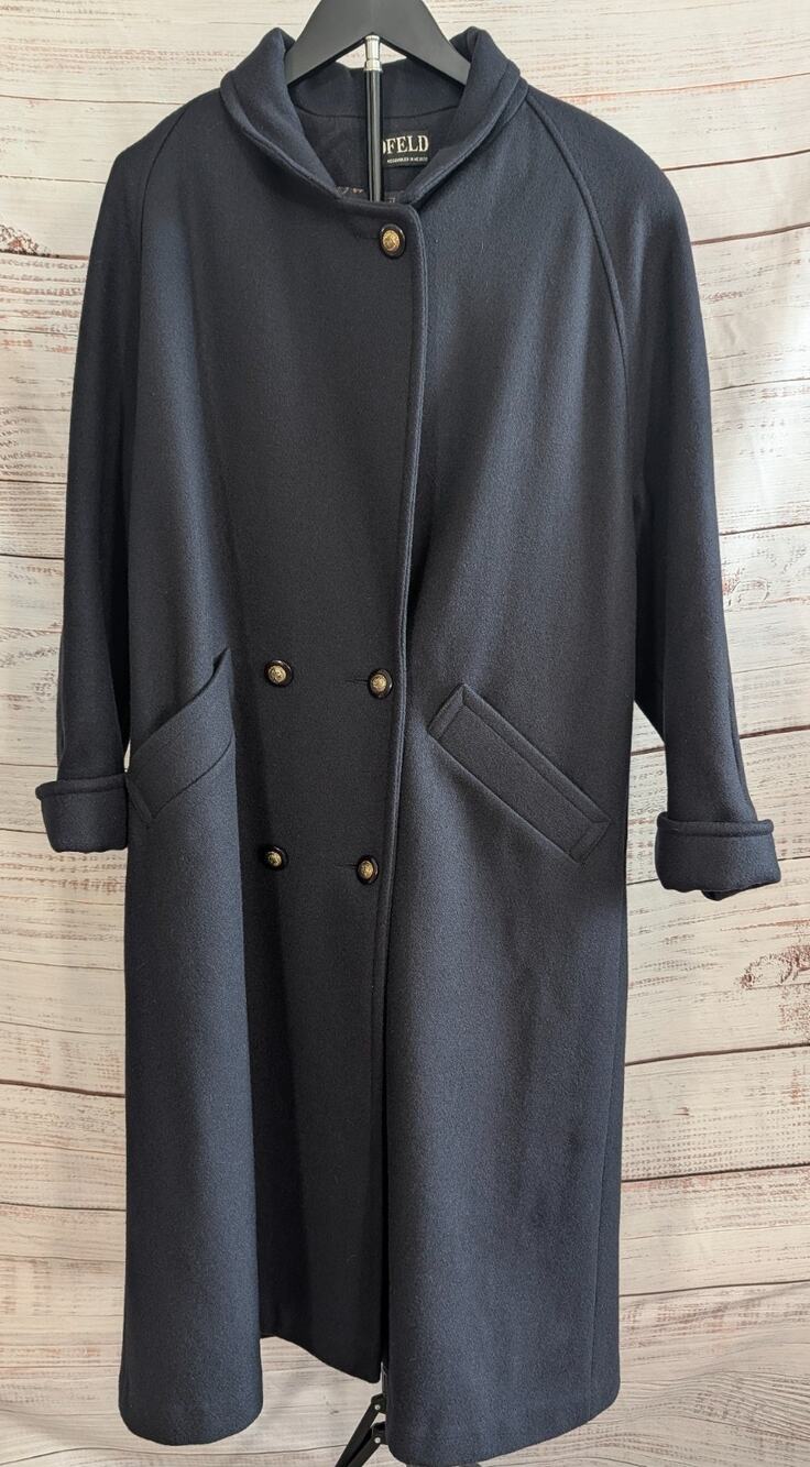 Vintage Jofeld Wool Coat Navy Blue Forstmann Double Breasted Button Trench